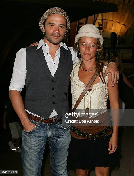 Damian Walshe-Howling and Lucinda Moss arrive for the opening night of le Grand Cirque Aerial Dreams at the Sydney Opera House on January 7, 2009 in...