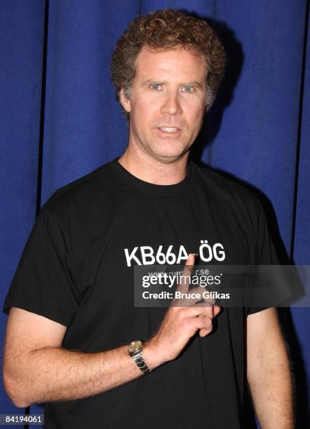 Will Ferrell poses at a meet and greet for "You're Welcome America: A Final Night with George W. Bush" on Broadway at The New 42nd Street Studios on...