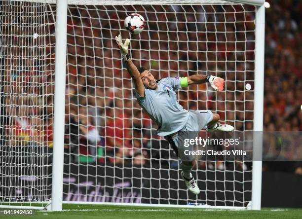 Gianluigi Buffon of Italy in action during the FIFA 2018 World Cup Qualifier between Spain and Italy at Estadio Santiago Bernabeu on September 2,...