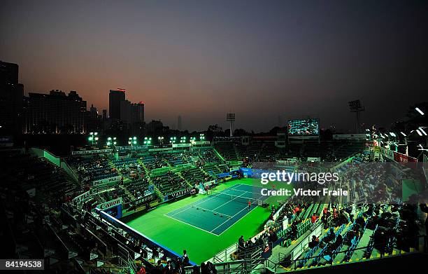 General view of centre court is seen during day one of the World Team Challenge 2009 tournament held at Victoria Park January 7, 2009 in Hong Kong,...