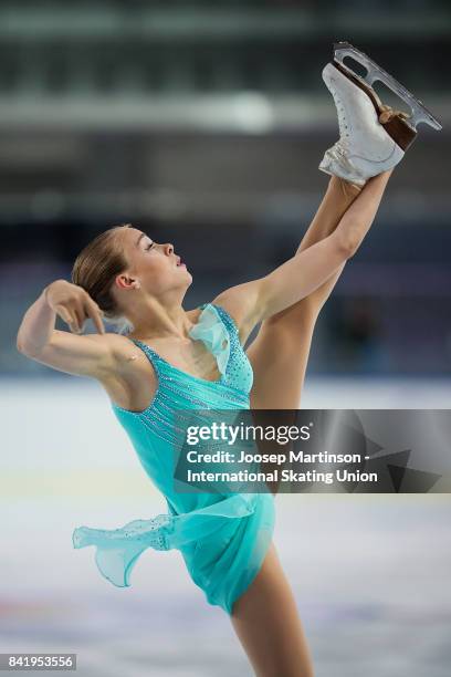 Anastasiia Gubanova of Russia competes in the Junior Ladies Free Skating on day 3 of the ISU Junior Grand Prix of Figure Skating at Eis Arena...