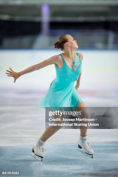 Anastasiia Gubanova of Russia competes in the Junior Ladies Free Skating on day 3 of the ISU Junior Grand Prix of Figure Skating at Eis Arena...