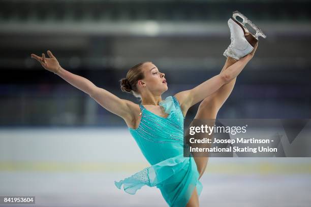 Anastasiia Gubanova of Russia competes in the Junior Ladies Free Skating on day 3 of the ISU Junior Grand Prix of Figure Skating at Eis Arena...