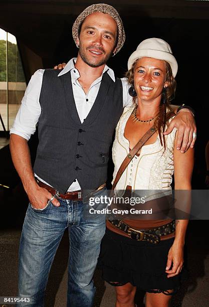 Actor Damian Walshe-Howling and Lucinda Moss arrive for the opening night of le Grand Cirque Aerial Dreams at the Sydney Opera House on January 7,...