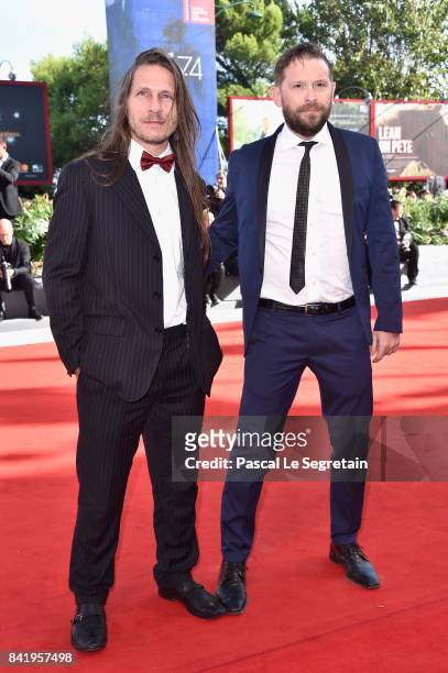 Gigi Piras and Luca de Franceschi walk the red carpet ahead of the 'Foxtrot' screening during the 74th Venice Film Festival at Sala Grande on...