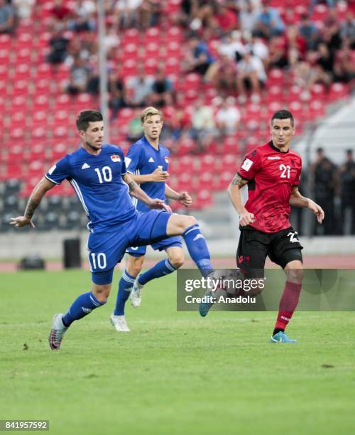 Sandro Wieser of Liechtenstein in action during the 2018 FIFA World Cup Qualifications Group G match between Albania and Liechtenstein at Elbasan...