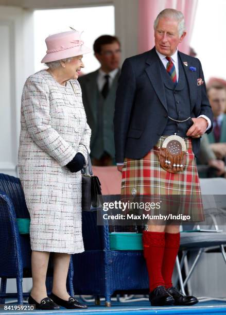 Queen Elizabeth II and Prince Charles, Prince of Wales attend the 2017 Braemar Gathering at The Princess Royal and Duke of Fife Memorial Park on...