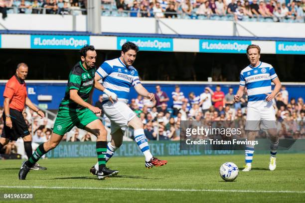 Ralf Little, Marcus Mumford and Damian Lewis during the #GAME4GRENFELL at Loftus Road on September 2, 2017 in London, England. The charity football...