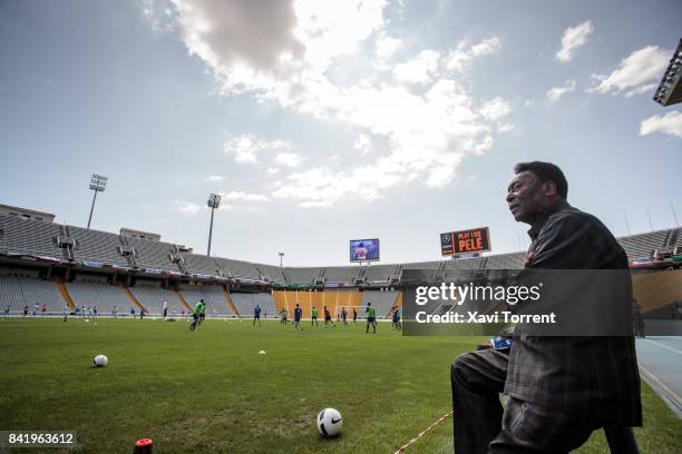 Soccer Legend Pele Visits Olympic Stadium in Barcelona on September 2, 2017 in Barcelona, Spain.