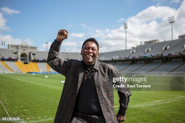 Soccer Legend Pele Visits Olympic Stadium in Barcelona on September 2, 2017 in Barcelona, Spain.