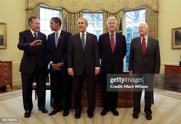 President George W. Bush meets with President-elect Barack Obama , former President Bill Clinton , former President Jimmy Carter and former President...