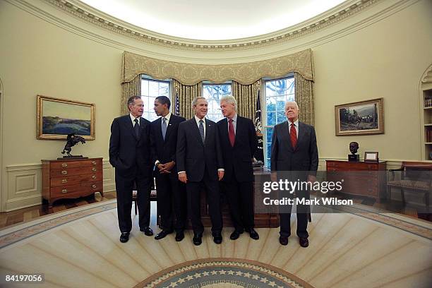 President George W. Bush meets with President-elect Barack Obama , former President Bill Clinton , former President Jimmy Carter and former President...