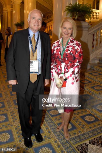 John McCain, United Senator from Arizona and his wife Cindy attend the Ambrosetti International Economic Forum on September 1, 2017 in Cernobbio,...