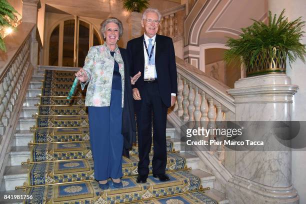 Elsa Antonioli and his husband Mario Monti attend the Ambrosetti International Economic Forum on September 1, 2017 in Cernobbio, Como,...