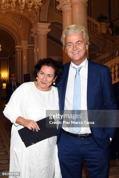 Geert Wilders, member of the Dutch Parliament and his wife Krisztina Marfai attend the Ambrosetti International Economic Forum on September 2, 2017...