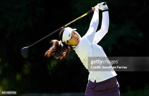 In Gee Chun of South Korea tees off on the 5th hole during the third round of the LPGA Cambia Portland Classic at Columbia Edgewater Country Club on...