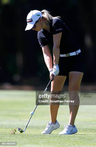 Jodi Ewart Shadoff of England hits on the 5th hole during the third round of the LPGA Cambia Portland Classic at Columbia Edgewater Country Club on...