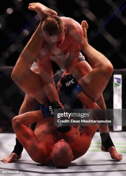 Alexander Volkov of Russia and Stefan Struve of the Netherlands compete in their Heavyweight bout during the UFC Fight Night at Ahoy on September 2,...