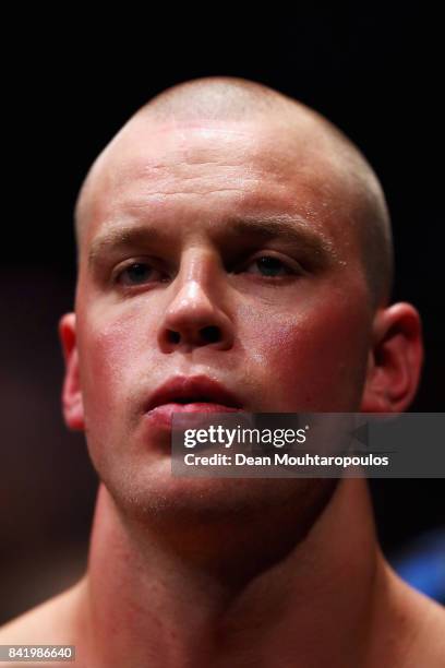 Stefan Struve of the Netherlands gets ready to fight against Alexander Volkov of Russia in their Heavyweight bout during the UFC Fight Night at Ahoy...