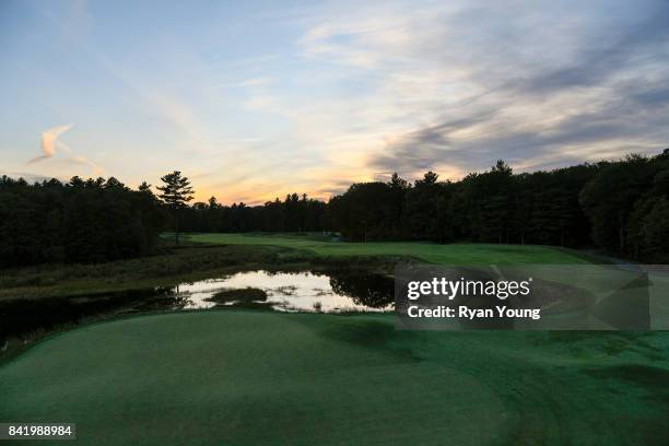 Scenic view of the second hole during sunset during the first round of the Dell Technologies Championship at TPC Boston on September 1, 2017 in...