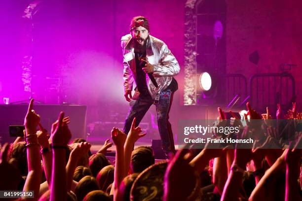 Singer Jared Leto of the American band Thirty Seconds to Mars performs live on stage during the 360 degree HD live stream concert as part of the...