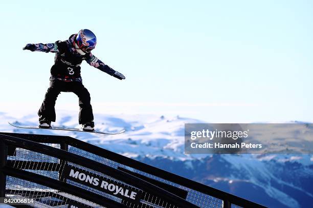 Miyabi Onitsuka of Japan competes during Winter Games NZ FIS Women's Snowboard World Cup Slopestyle Qualifying at Cardrona Alpine Resort on September...