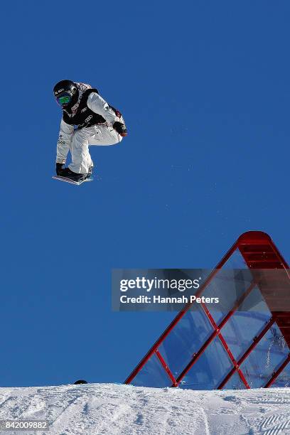Asami Hirono of Japan competes during Winter Games NZ FIS Women's Snowboard World Cup Slopestyle Qualifying at Cardrona Alpine Resort on September 3,...