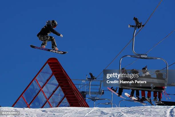 Jamie Anderson of USA competes during Winter Games NZ FIS Women's Snowboard World Cup Slopestyle Qualifying at Cardrona Alpine Resort on September 3,...