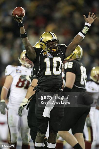 Larry Smith of the Vanderbilt Commodores celebrates against the Boston College Eagles during the Gaylord Hotels Music City Bowl at LP Field on...