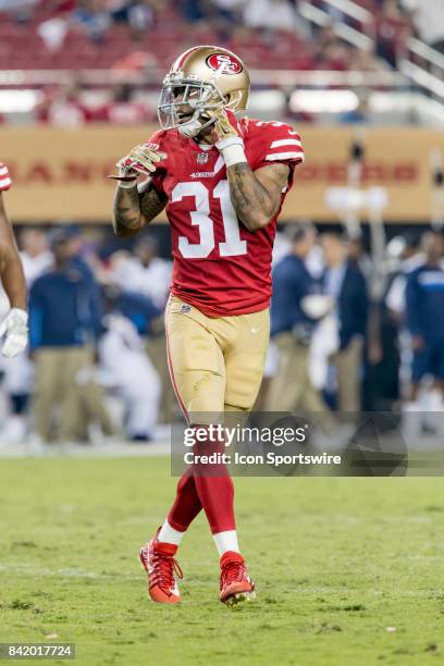 San Francisco 49ers Cornerback Asa Jackson prepares for a play during the NFL preseason game between the Los Angeles Chargers and San Francisco 49ers...