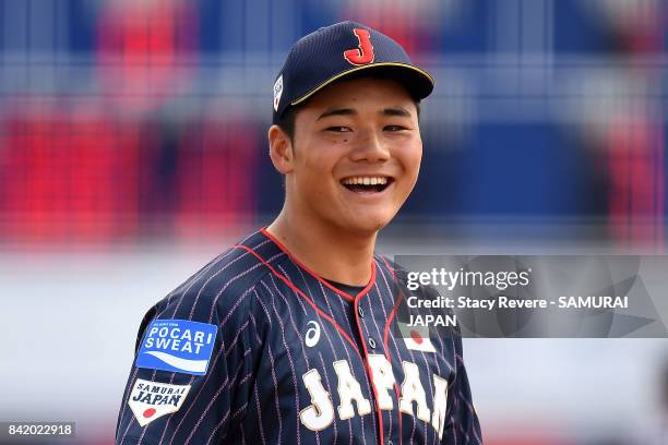 Kotaro Kiyomiya of Japan reatcs to a play during the sixth inning of a game against Mexico during the WBSC U-18 Baseball World Cup Group B game...