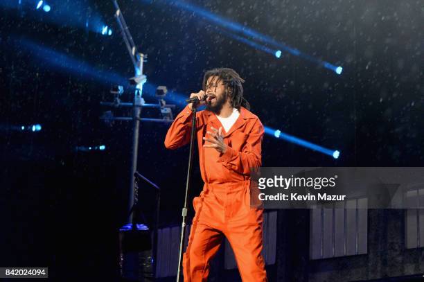 Cole performs onstage during the 2017 Budweiser Made in America festival - Day 1 at Benjamin Franklin Parkway on September 2, 2017 in Philadelphia,...