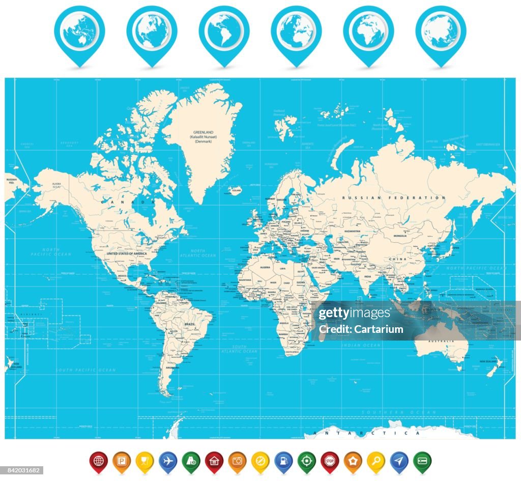 World Map Vector Illustration And Map Pointers High-Res Vector Graphic ...