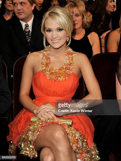 Singer Carrie Underwood poses in the audience during the 35th Annual People's Choice Awards held at the Shrine Auditorium on January 7, 2009 in Los...