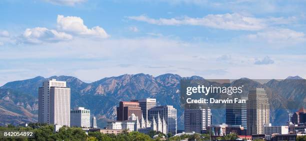 salt lake city skyline panorama - salt lake city stock pictures, royalty-free photos & images