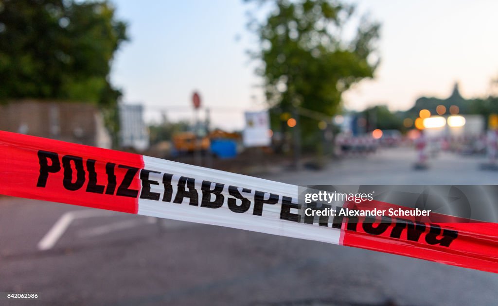 Domb Diffusing Barrier Tape is seen at the locality where the bomb was found during ...