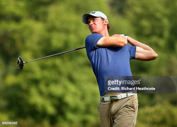 Chris Wood of England tee's off at the 2nd during the first round of the Joburg Open at Royal Johannesburg and Kensington Golf Club on January 8,...