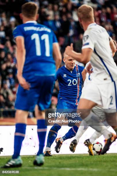 Iceland's Emil Hallfredsson during the FIFA World Cup 2018 Group I football qualification match between Finland and Iceland in Tampere, Finland, on...