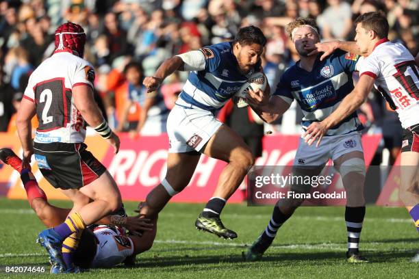 George Moala of Auckland takes the ball up during the round three Mitre 10 Cup match between North Harbour and Auckland on September 3, 2017 in...