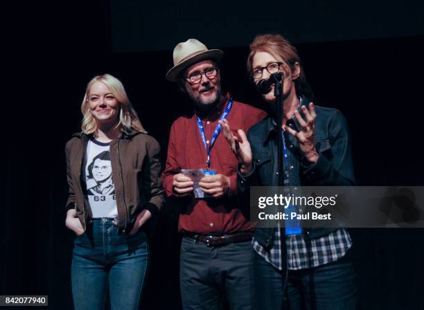 Emma Stone, Jonathan Dayton and Valerie Faris attend the Telluride Film Festival 2017 on September 2, 2017 in Telluride, Colorado.