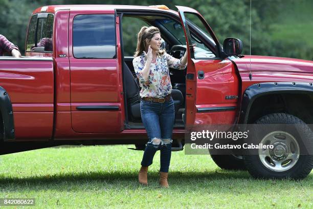 Shania Twain is on the set of the movie "Trading Paint" on September 1, 2017.