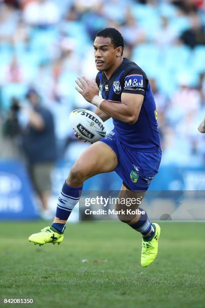 Will Hopoate of the Bulldogs runs the ball during the round 26 NRL match between the St George Illawarra Dragons and the Canterbury Bulldogs at ANZ...