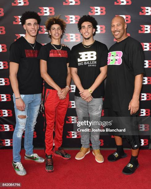 Lonzo Ball, LaMelo Ball, LiAngelo Ball and LaVar Ball attend Melo Ball's 16th Birthday on September 2, 2017 in Chino, California.