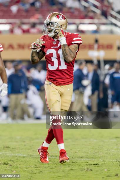 San Francisco 49ers Cornerback Asa Jackson prepares for a play during a preseason NFL game between the Los Angeles Chargers and San Francisco 49ers...