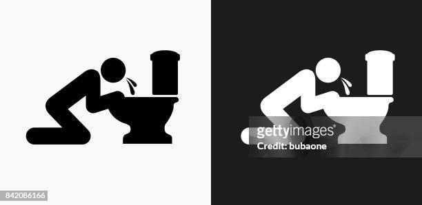 puking toilet icon on black and white vector backgrounds - vomiting stock illustrations