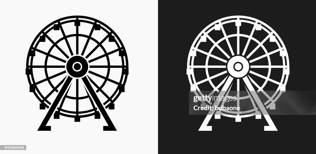 Ferris Wheel Icon on Black and White Vector Backgrounds