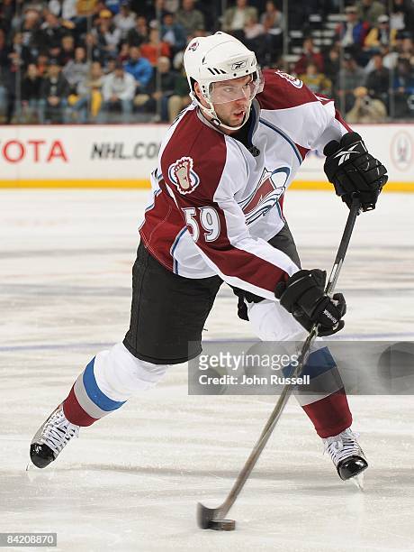Philippe Dupuis of the Colorado Avalanche skates against the Nashville Predators on January 6, 2009 at the Sommet Center in Nashville, Tennessee.