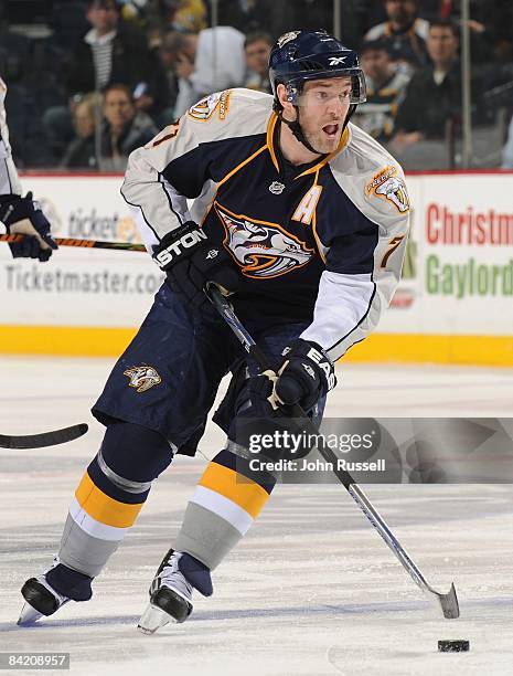 Dumont of the Nashville Predators skates against the Colorado Avalanche on January 6, 2009 at the Sommet Center in Nashville, Tennessee.