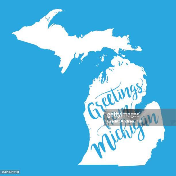 greetings from michigan eps10 vector map - michigan vector stock illustrations