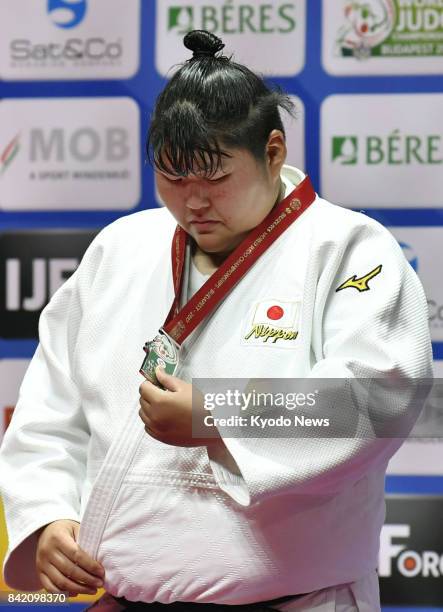 Sara Asahina of Japan looks downcast after losing to Yu Song of China in the women's over-78-kilogram final at the judo world championships in...